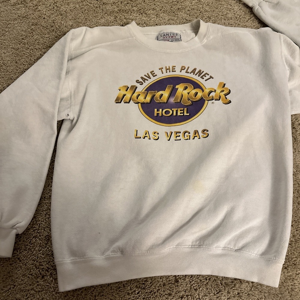 Vintage Hard Rock Hotel Las Vegas Sweatshirt Santee HVYWT White Medium Made  USA